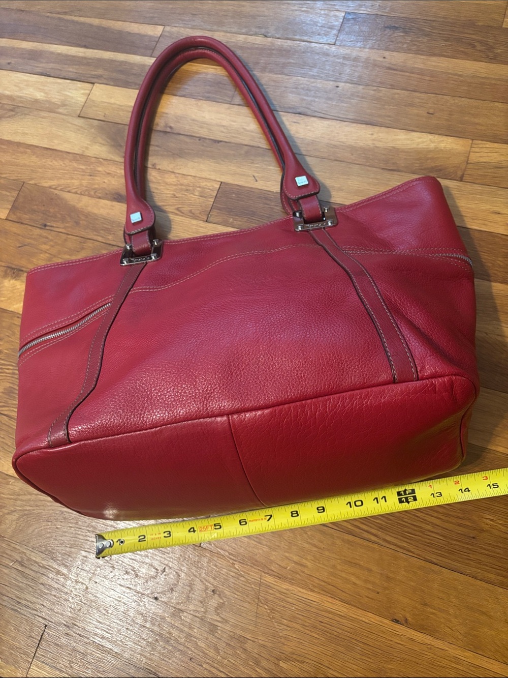 Tignanello Large Red Leather Top-Handle Tote Bag Purse - Picture 13 of 16